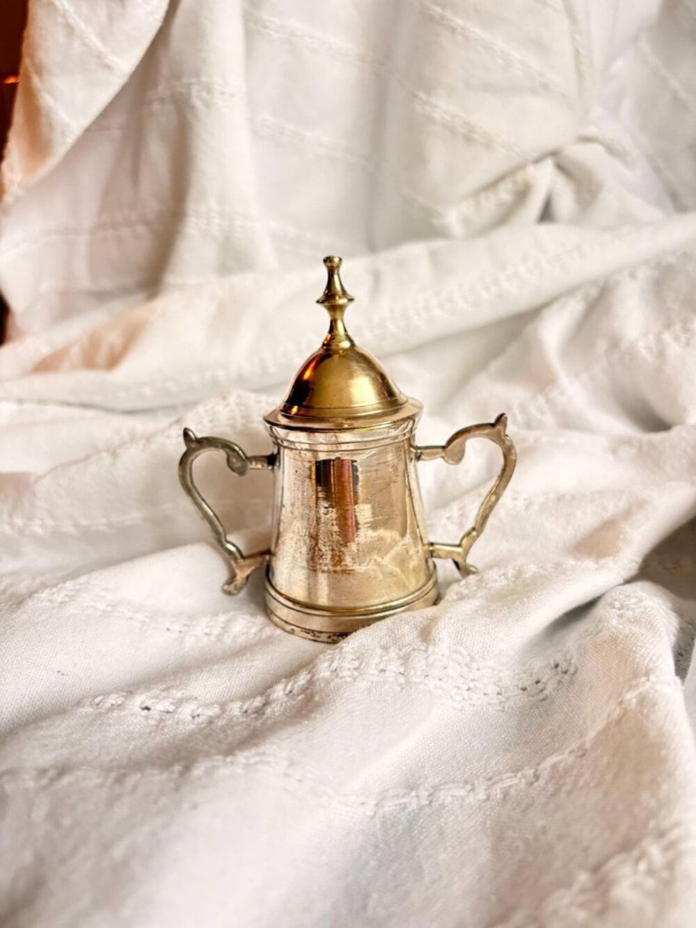 Vintage William Adams Silver Plate Sugar Pot | Gold Tone Lidded Bowl (India)